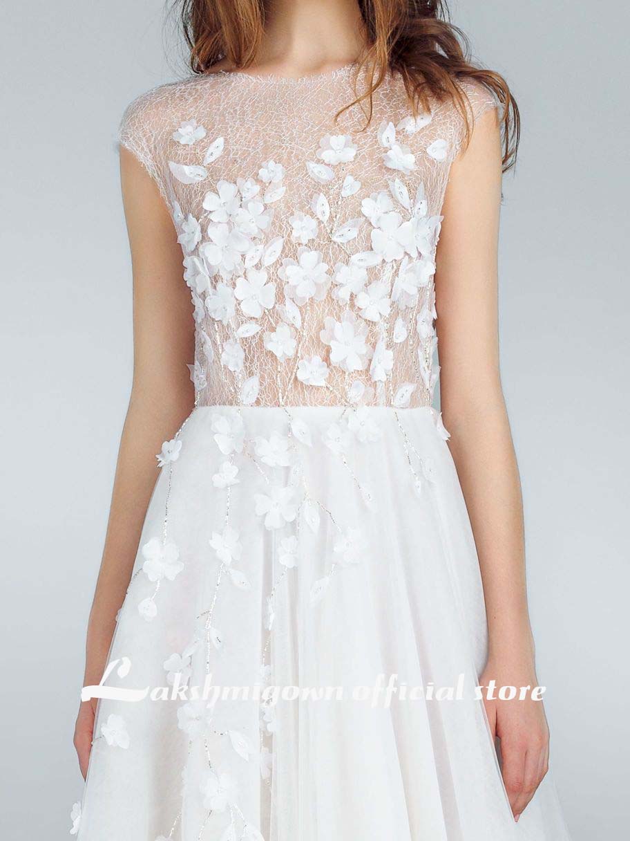 Sexy A Line Wedding Dresses White Lace Appliqued
