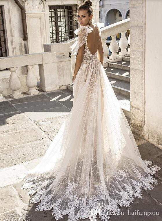 Sexy Boho Wedding Dresses Spaghetti Straps Illusion Lace Backless
