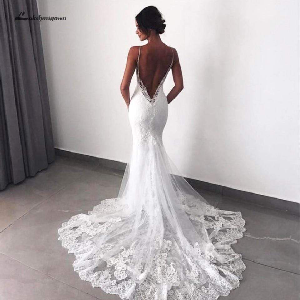 Sexy Bridal Dress Lace Mermaid Wedding Gowns Open Back