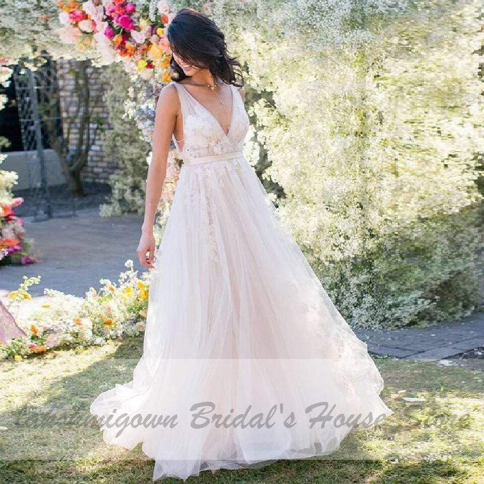 Sexy Bridal Wedding Dress Deep V-neck A Line