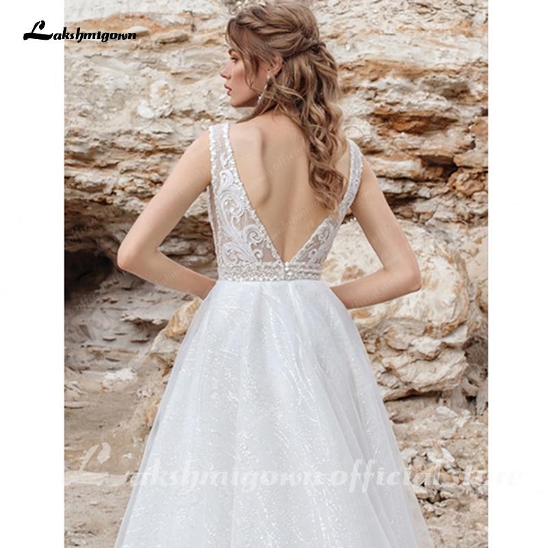 Sexy Glitter Sequin Wedding Dress Ivory White Lace Bridal