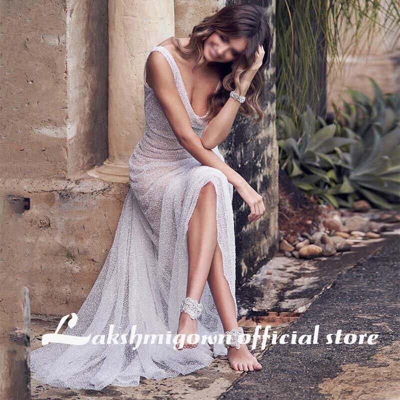 Sexy V Neck Pure Color Backless mermaid Wedding Dress