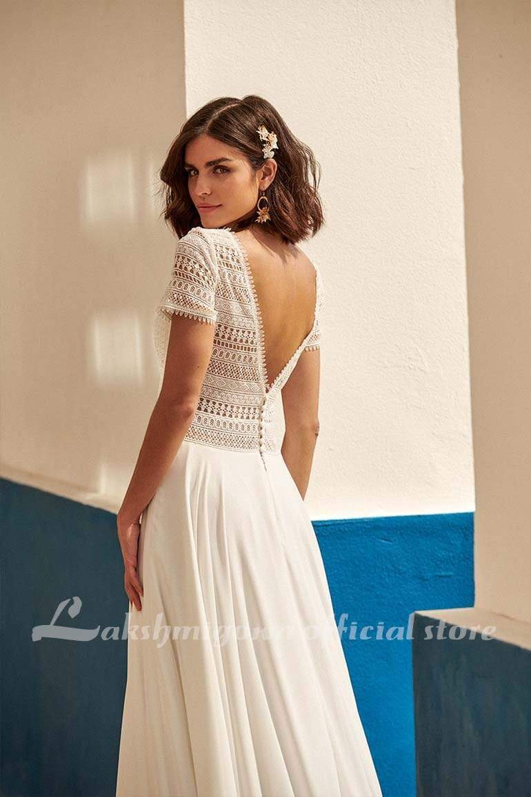 Sexy Wedding Dress Plus Size Chiffon Beach Wedding Gown Lace - ROYCEBRIDAL OFFICIAL STORE