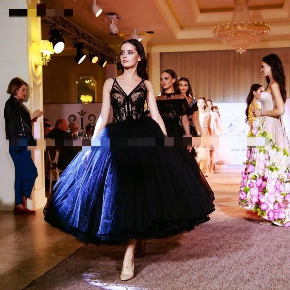 Short Tea Length Black Wedding Dresses V Neck - ROYCEBRIDAL OFFICIAL STORE
