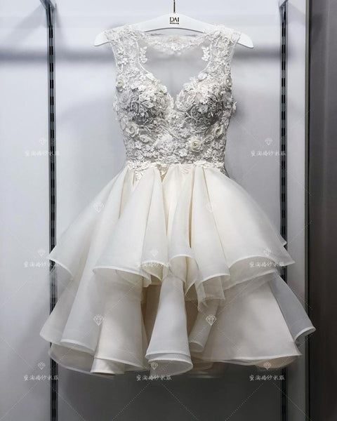 Short Wedding Dress 2021 Appliques Flowers Lace Top Bride Dresses Mini ...