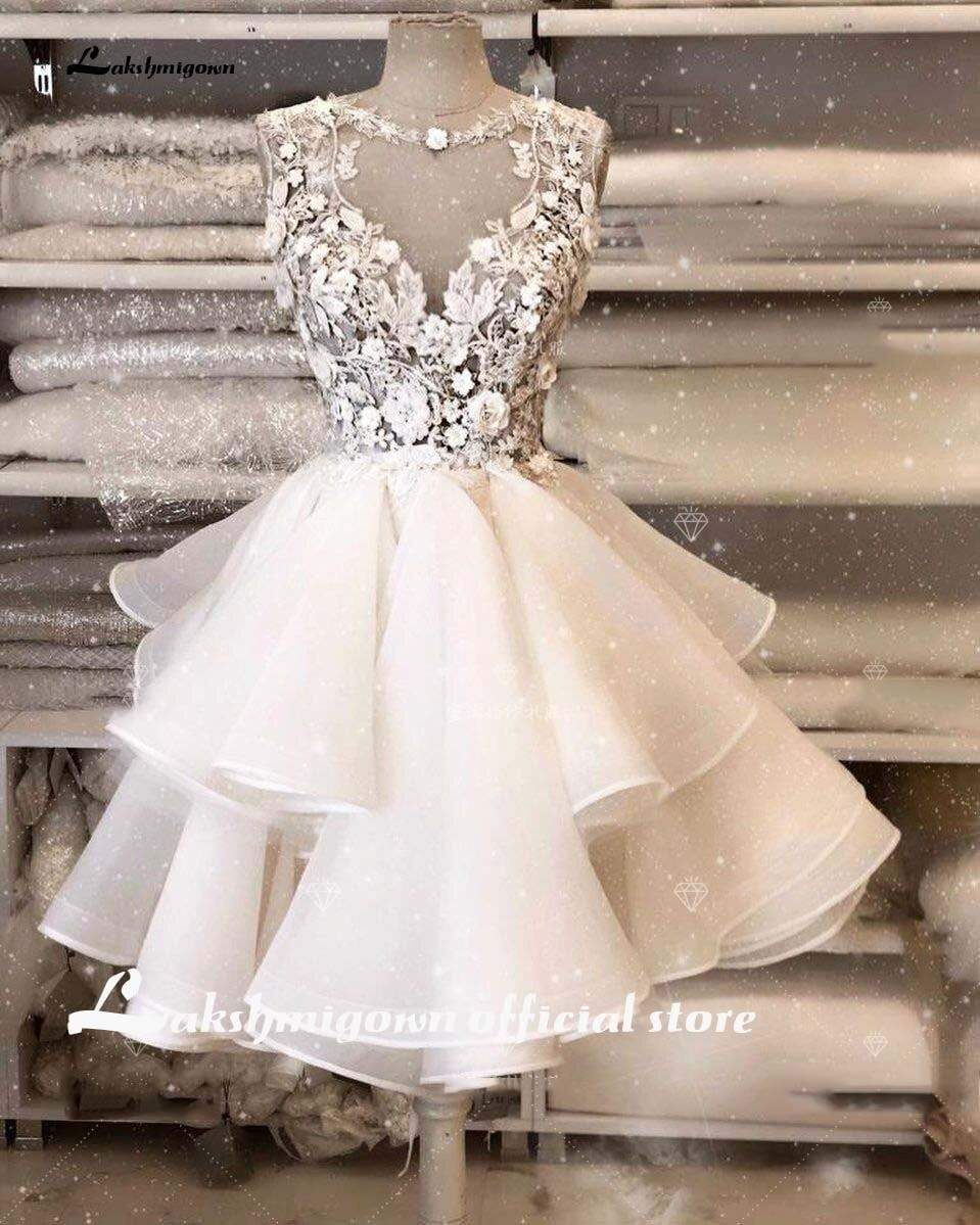 Short Wedding Dress 2021 Appliques Flowers Lace Top Bride Dresses Mini Wedding Bridal Gowns robe de mariage