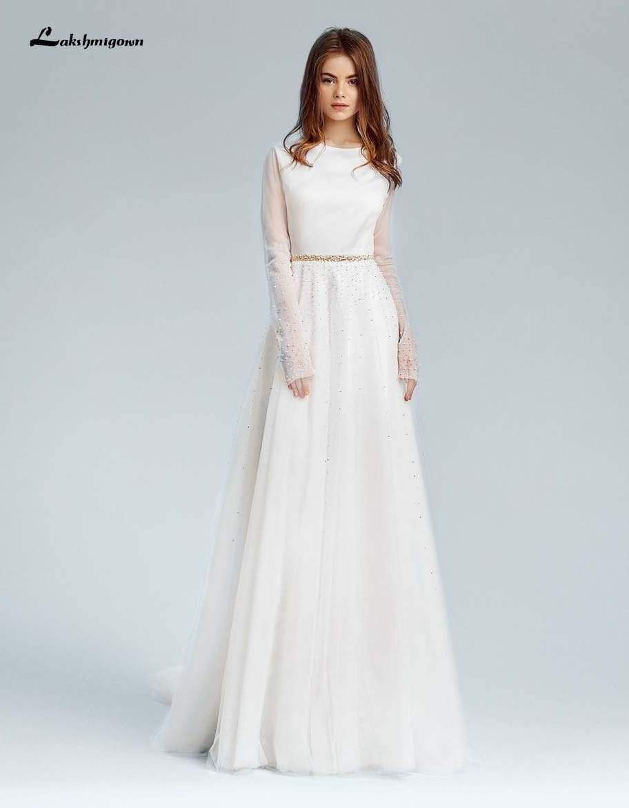 Simple A-line Modest Wedding Dresses With Long Sleeves