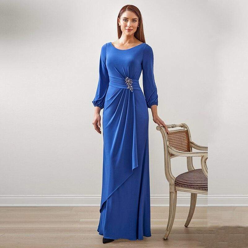 Simple Blue Mother of the Bride Dresses with Long Sleeves