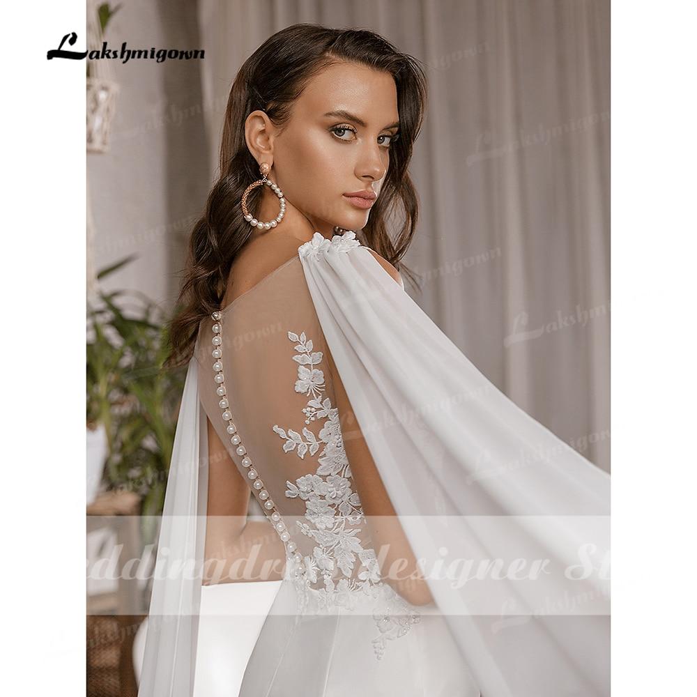 Simple Boho Mermaid Wedding Dresses with Cap Sleeveless Scoop Neck Satin Elegant Lace Appliques Bridal Gowns vestido de novia