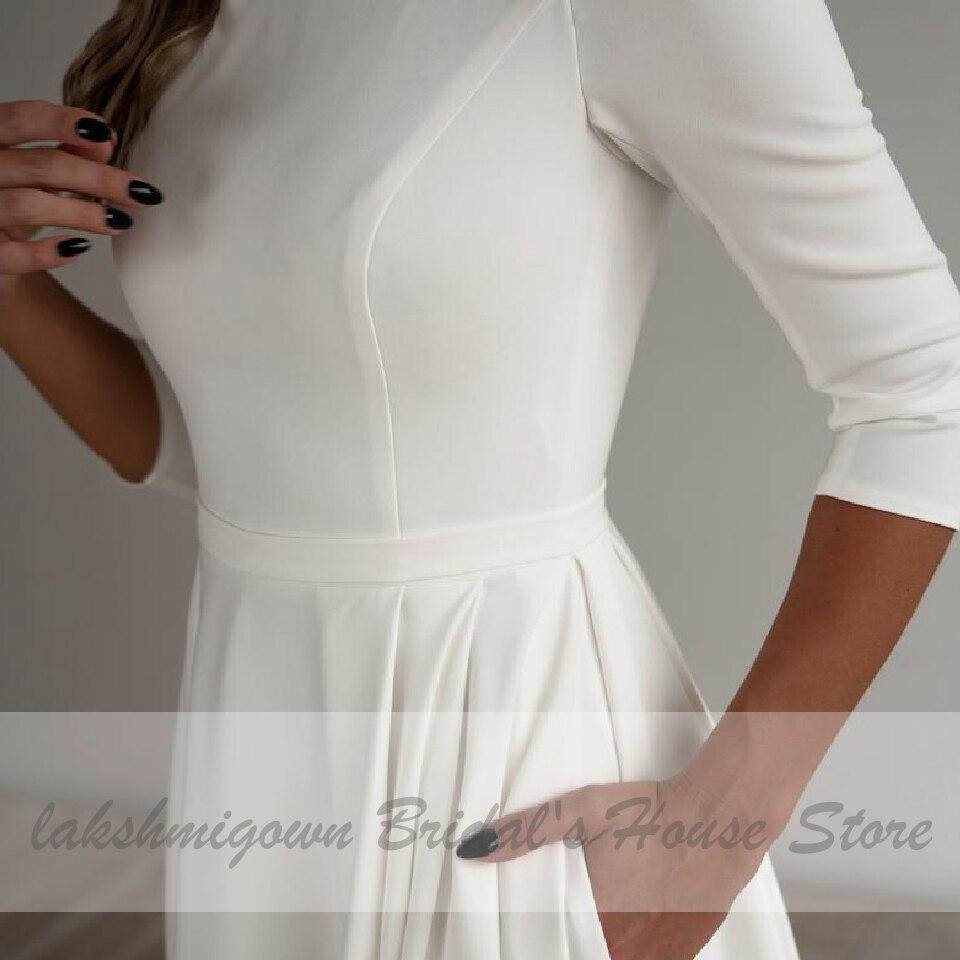 Simple Satin Wedding Dress A Line 3/4 sleeves Beach - ROYCEBRIDAL OFFICIAL STORE