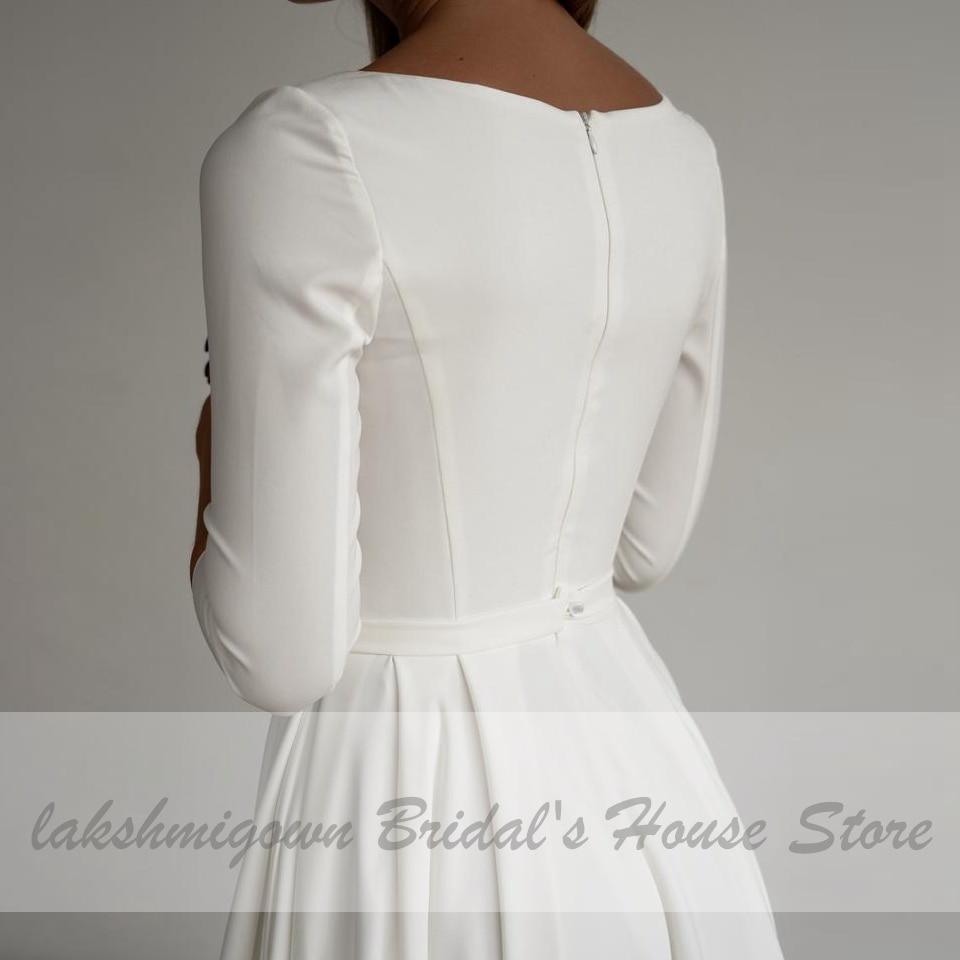 Simple Satin Wedding Dress A Line 3/4 sleeves Beach - ROYCEBRIDAL OFFICIAL STORE