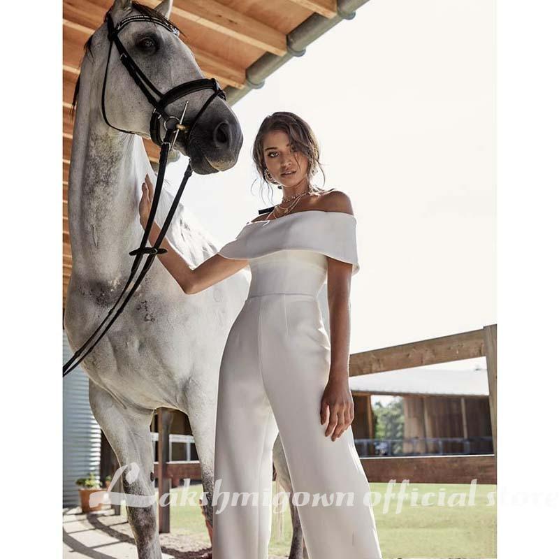 Simple Satin Wedding Dresses Jumpsuits Off The Shoulder - ROYCEBRIDAL OFFICIAL STORE