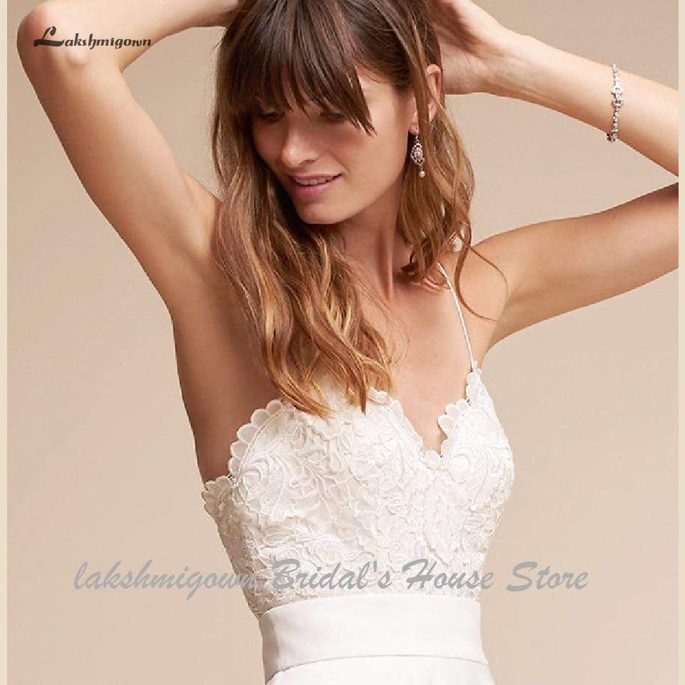 Simple Short Wedding Dress Satin Sexy Bridal Beach Spaghetti Straps