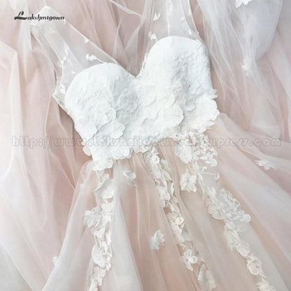 Lakshmig own floral wedding dress, boho style, pink, 2021, elegant, white, tulle, lace, sexy, princess, wedding attire, future - ROYCEBRIDAL OFFICIAL STORE