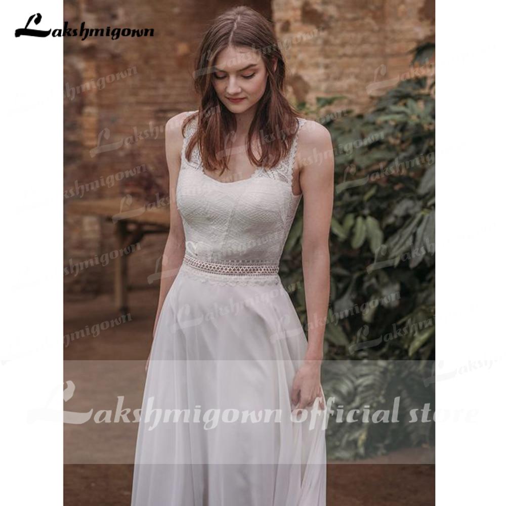 Sleeveless Open Back Lace Bocide Chiffon Wedding Dresses