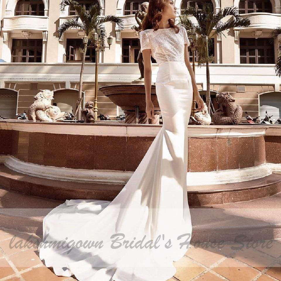 Sparkly Mermaid Wedding Dress With Detachable Train - ROYCEBRIDAL OFFICIAL STORE