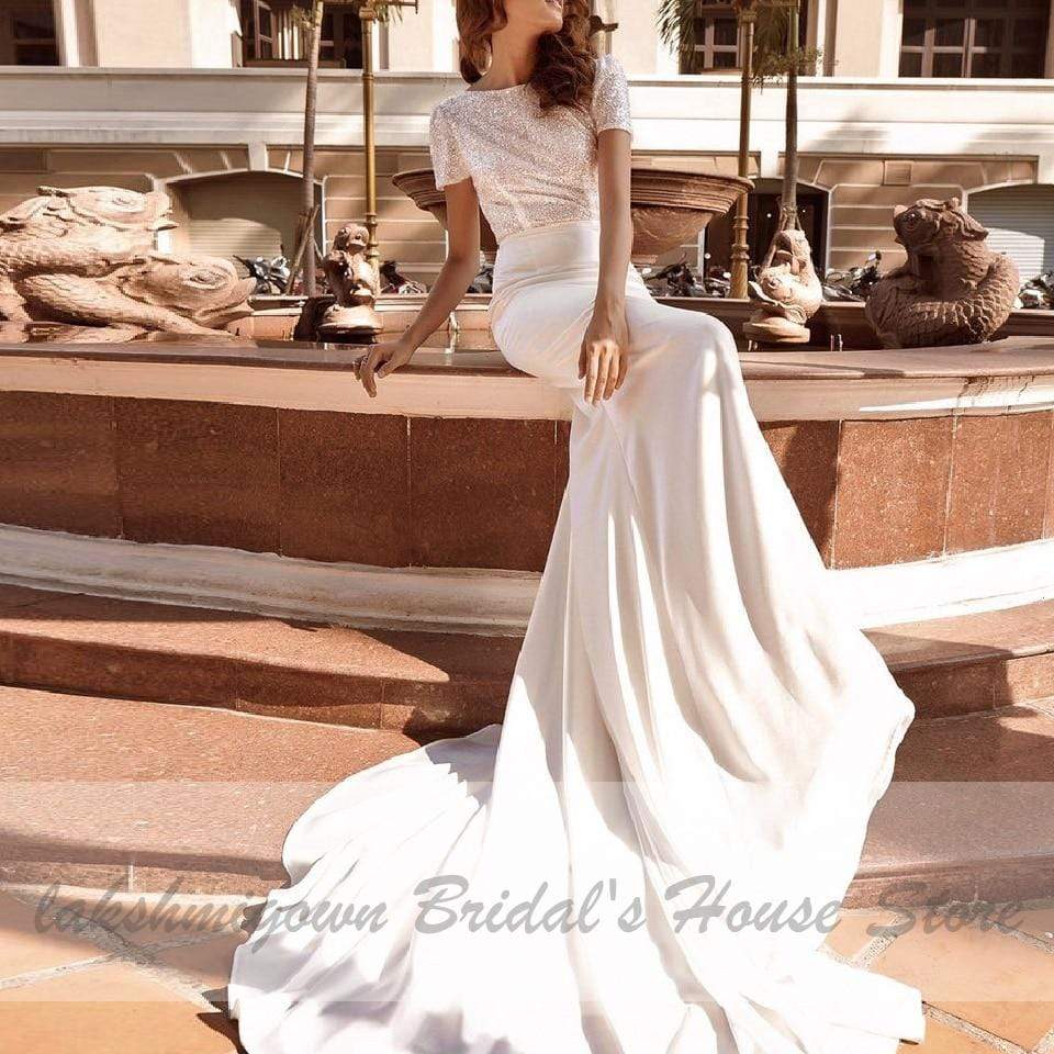 Sparkly Mermaid Wedding Dress With Detachable Train - ROYCEBRIDAL OFFICIAL STORE