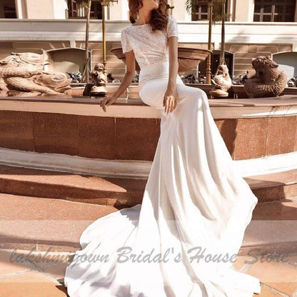 Sparkly Mermaid Wedding Dress With Detachable Train - ROYCEBRIDAL OFFICIAL STORE