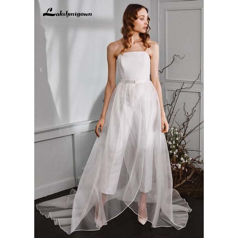 Strapless Jumpsuits Wedding Dresses With Detachable Train