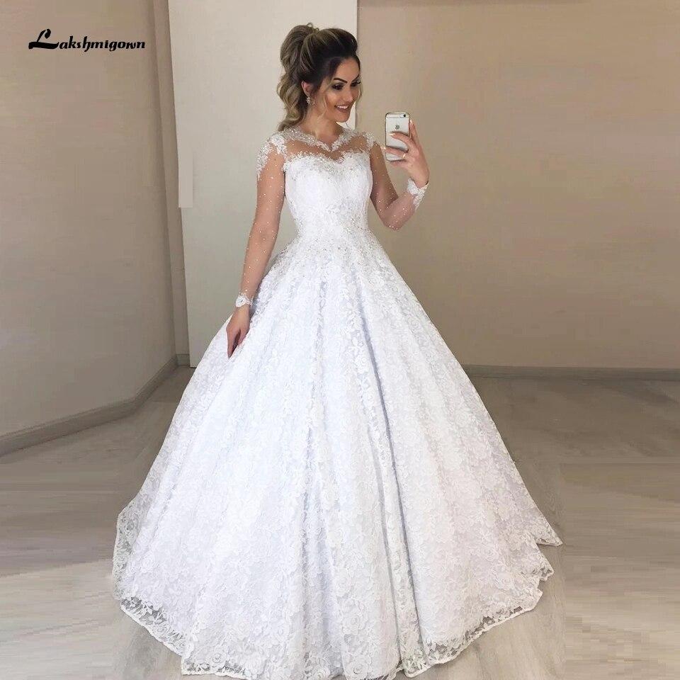 Transparent Long Sleeves Wedding Gowns with Beaded