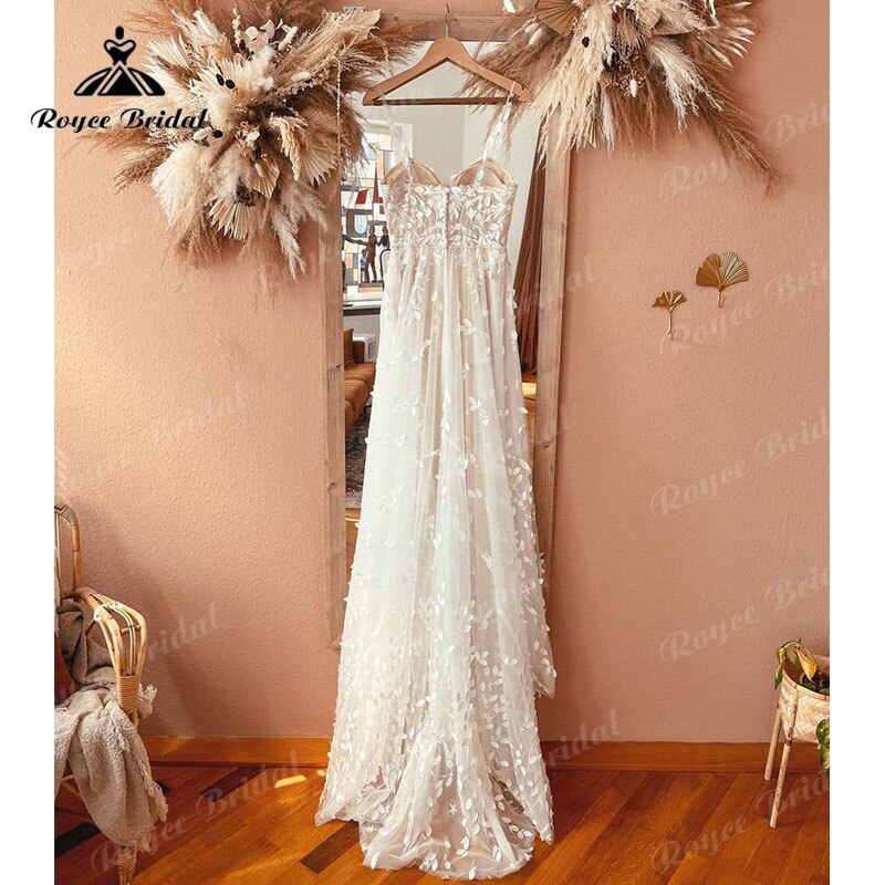 trouwjurk Spaghetti Straps Lace Appliques A Line Boho Wedding Dress with Jacket Vestidos De Novia 2023 Wedding Gown Beach Custom