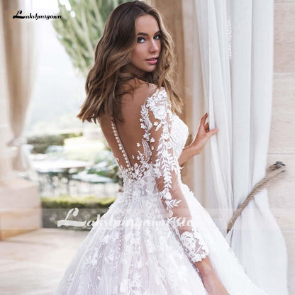 V-Neck A Line Lace Wedding Dresses - ROYCEBRIDAL OFFICIAL STORE