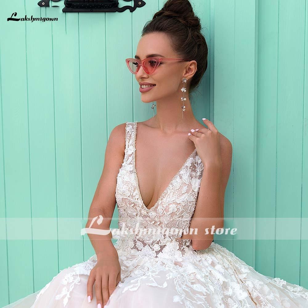 V-Neck A Line Lace Wedding Dresses Applique Beading - ROYCEBRIDAL OFFICIAL STORE