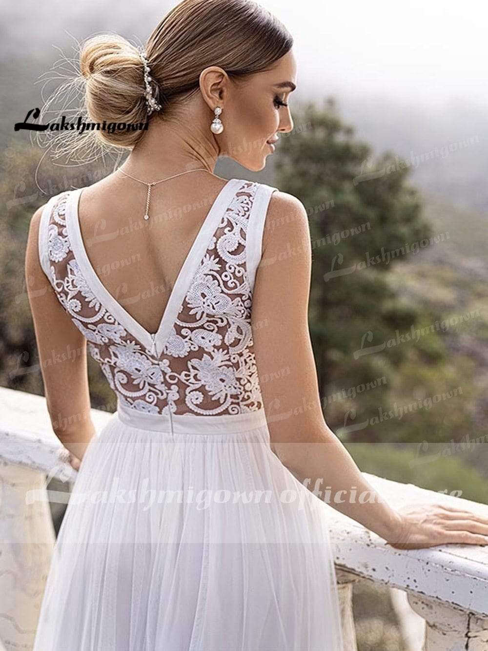 V-neck Lace Appliques Boho Wedding Dress