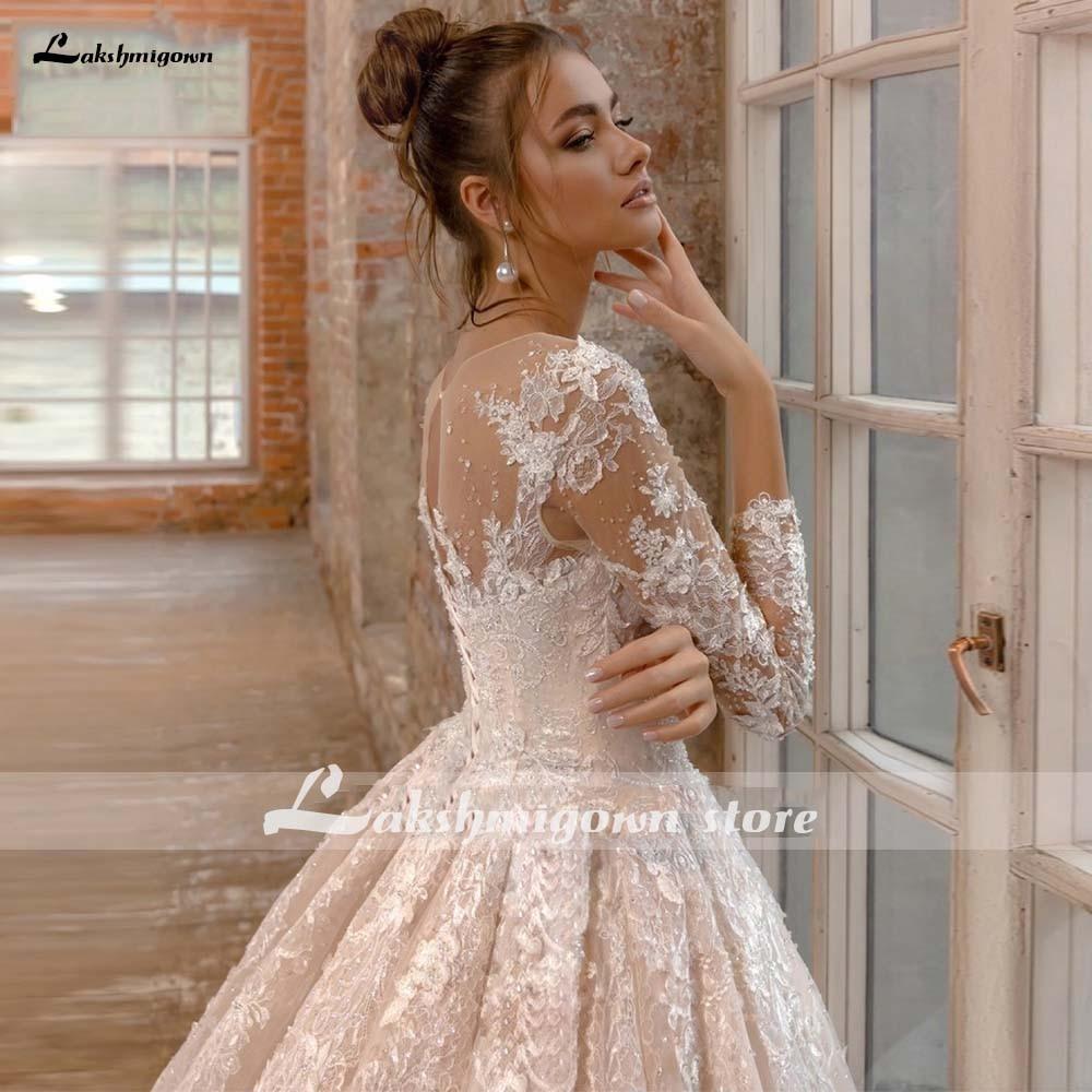 V Neck Long Sleeve Two Pieces Lace Wedding Dresses - ROYCEBRIDAL OFFICIAL STORE