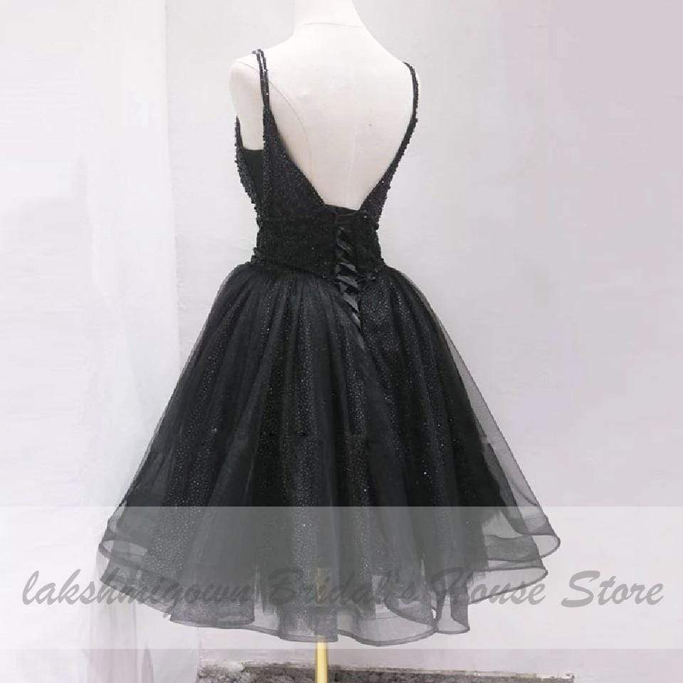 Vintage Black Short Birdal Beaded Sexy Ball Gown Wedding Dress