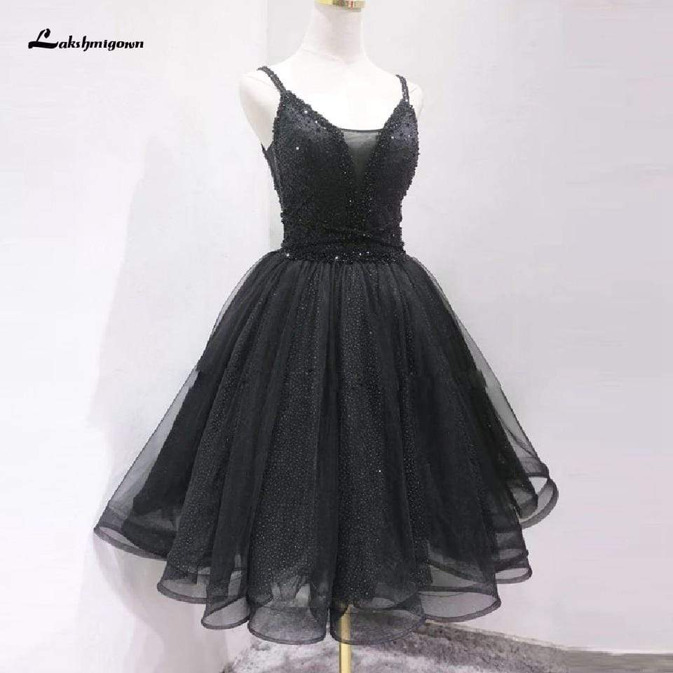 Vintage Black Short Birdal Beaded Sexy Ball Gown Wedding Dress