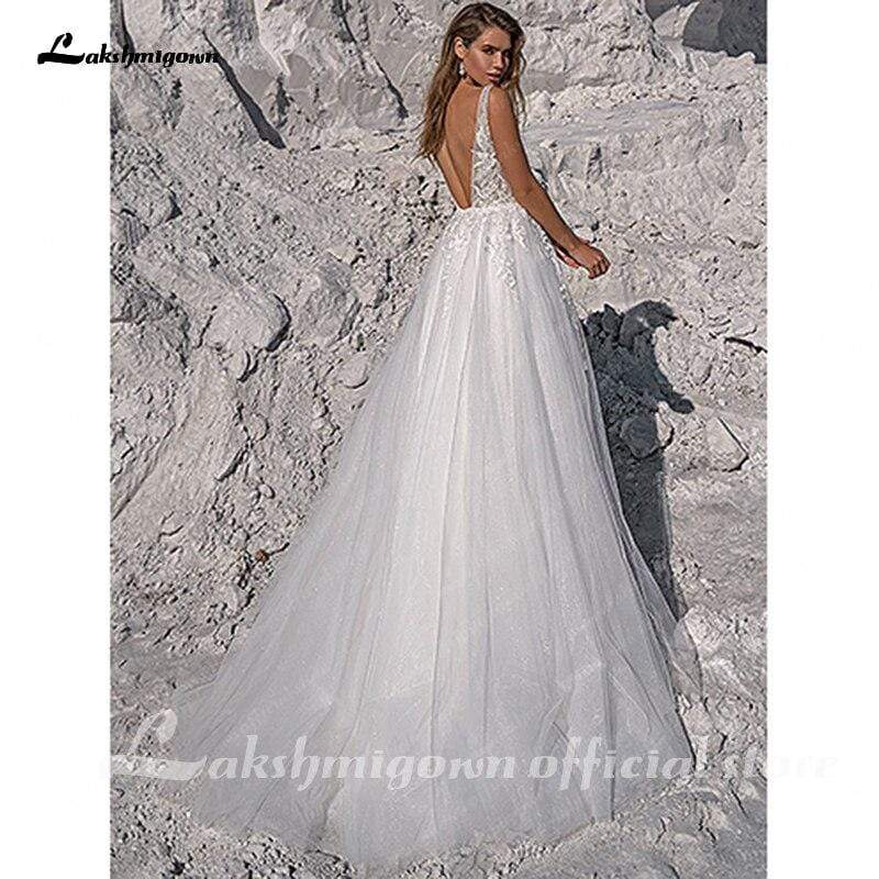 Vintage Glitter Sequin Beach Wedding Dress - ROYCEBRIDAL OFFICIAL STORE