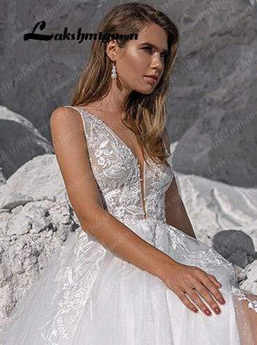 Vintage Glitter Sequin Beach Wedding Dress - ROYCEBRIDAL OFFICIAL STORE