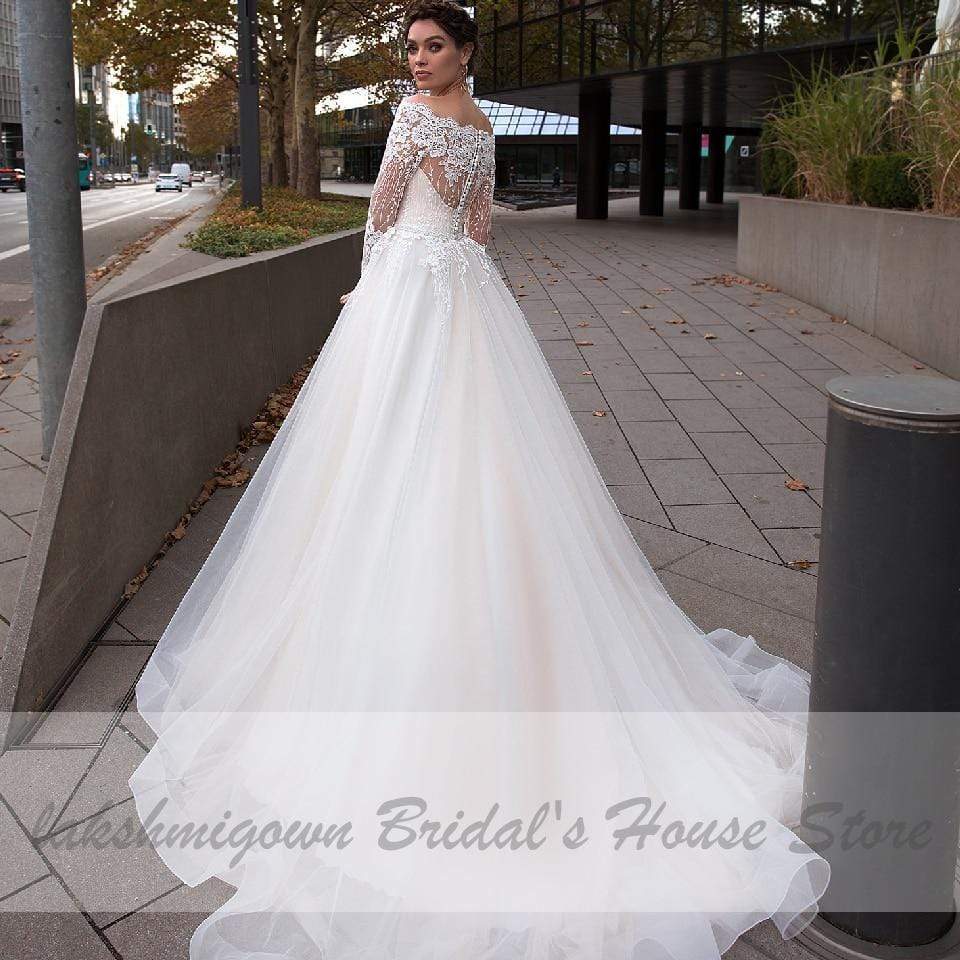 Vintage Lace Bride Dress Off Shoulder Princess Wedding Gowns