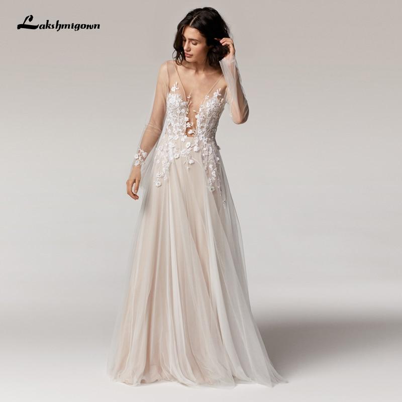 Vintage Lace Long Sleeve Bridal Dress Sexy Appliques - ROYCEBRIDAL OFFICIAL STORE