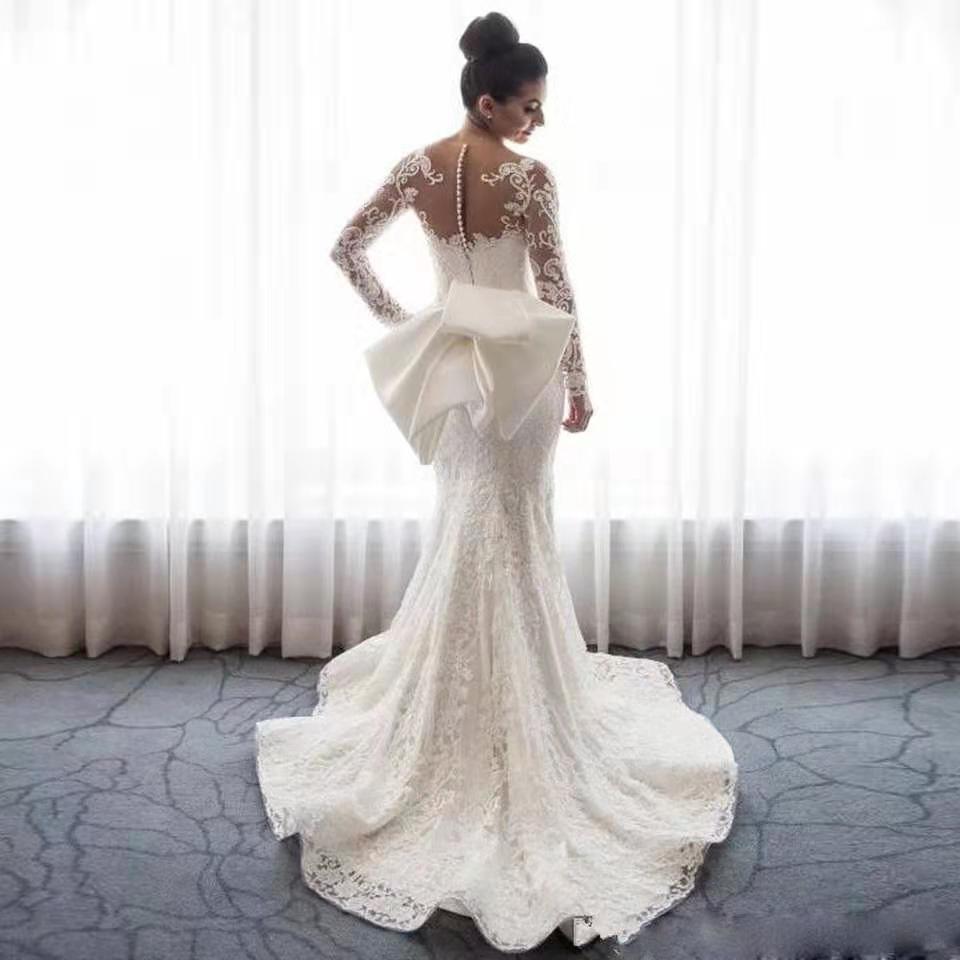 Vintage Lace Long Sleeve Mermaid Wedding Dress Sexy - ROYCEBRIDAL OFFICIAL STORE