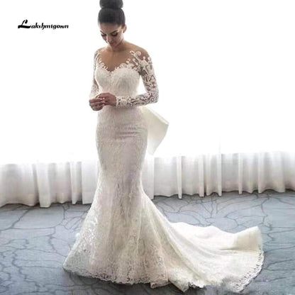Vintage Lace Long Sleeve Mermaid Wedding Dress Sexy - ROYCEBRIDAL OFFICIAL STORE