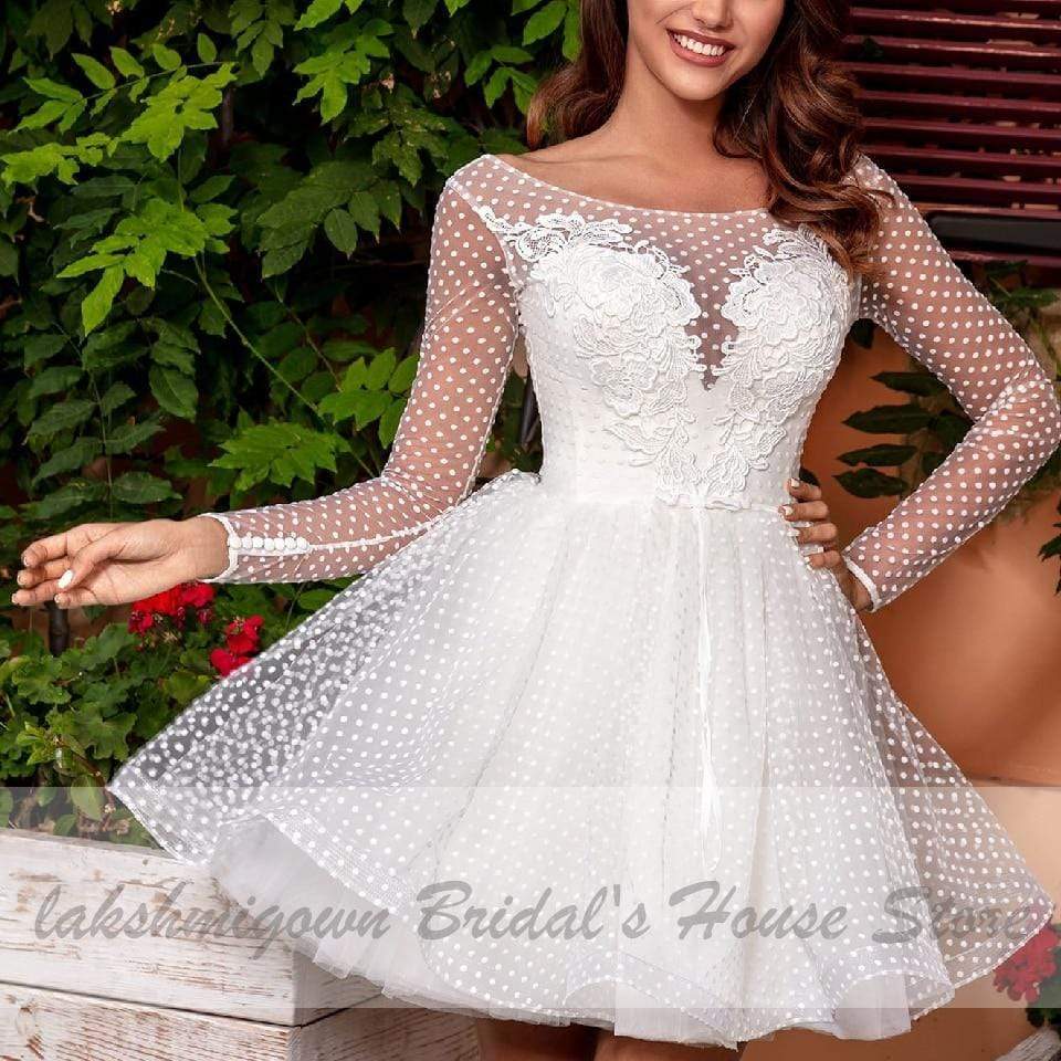 Vintage Lace Short Wedding Dress Beach Long Sleeve Bridal Gowns