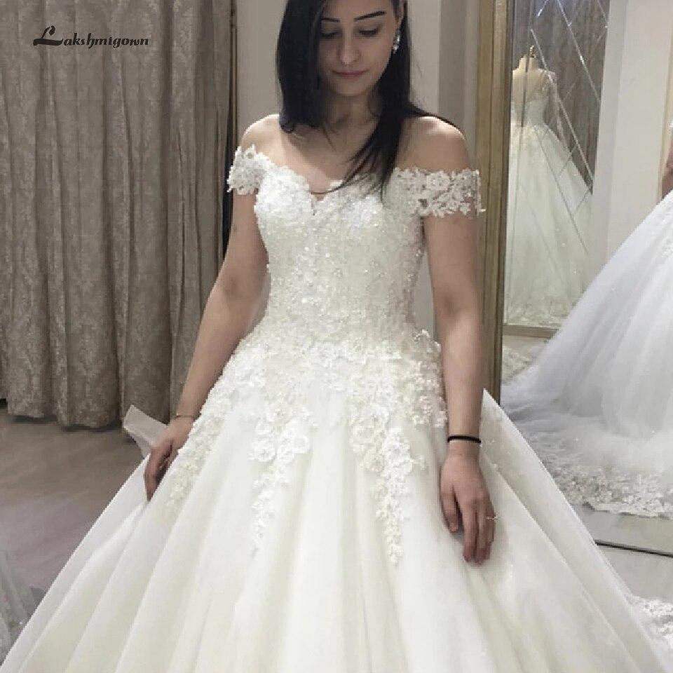 Vintage Lace Tulle Wedding Gown Lace Up Back Off The Shoulder - ROYCEBRIDAL OFFICIAL STORE