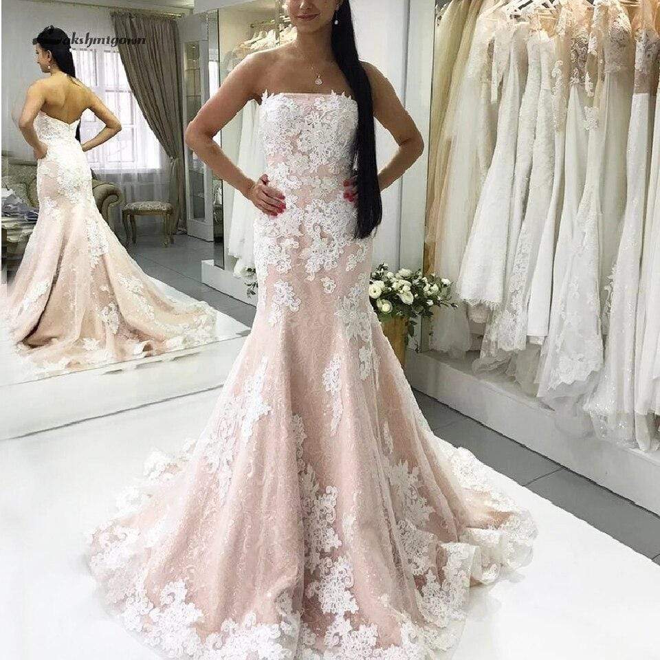 Vintage Lace Wedding Dress Mermaid Style Off Shoulder - ROYCEBRIDAL OFFICIAL STORE