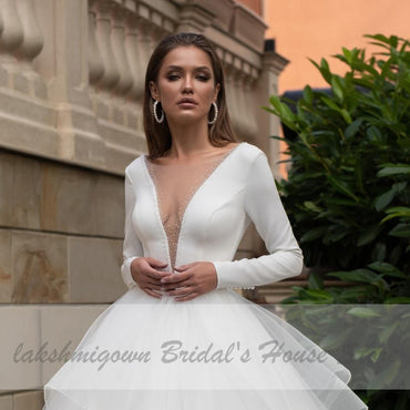 Vintage Ruffles Wedding Dress Long Sleeve - ROYCEBRIDAL OFFICIAL STORE