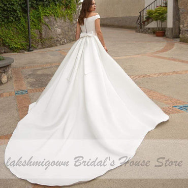 Vintage Satin Dress Country Wedding Gowns with Pockets - ROYCEBRIDAL OFFICIAL STORE