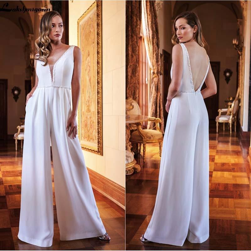 Vintage Satin Wedding Dresses Jumpsuit Beading - ROYCEBRIDAL OFFICIAL STORE