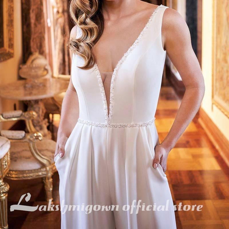 Vintage Satin Wedding Dresses Jumpsuit Beading - ROYCEBRIDAL OFFICIAL STORE
