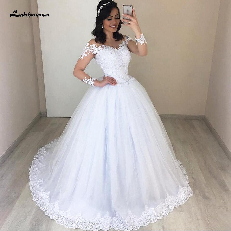 Vintage White Ball Gown Wedding Dress Long Sleeves - ROYCEBRIDAL OFFICIAL STORE