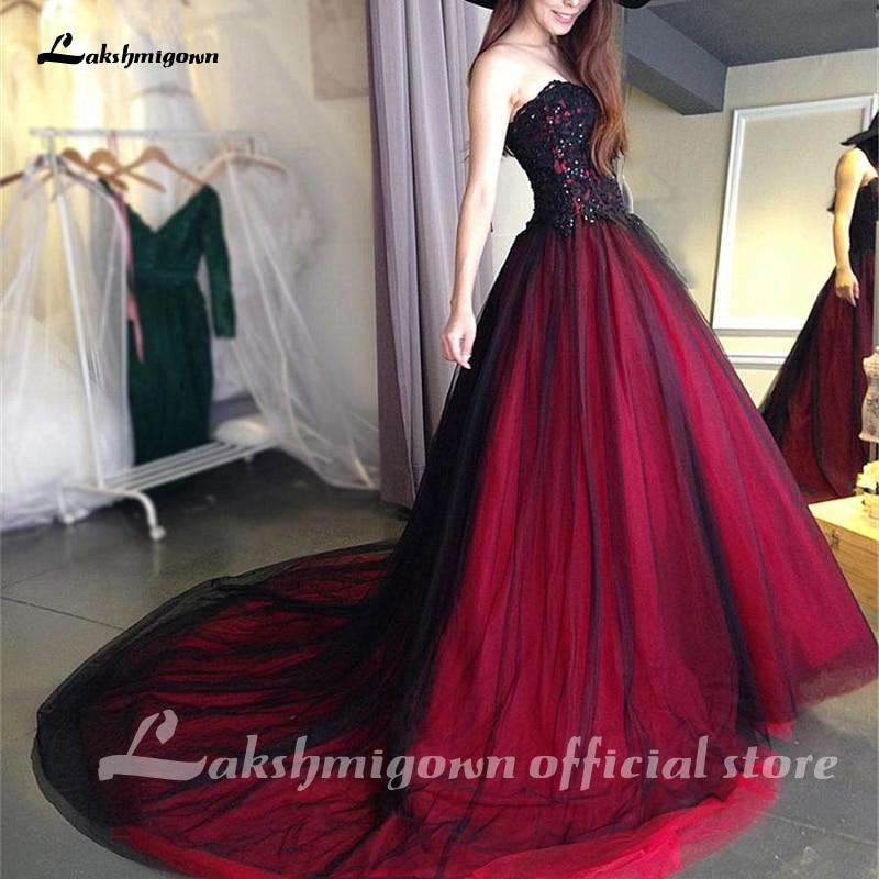 wedding dress black and red Sweetheart Beading Lace Up