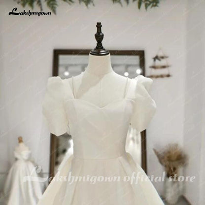 Wedding Dress Puffy Short Sleeve Bride Dress Beach Princess - ROYCEBRIDAL OFFICIAL STORE