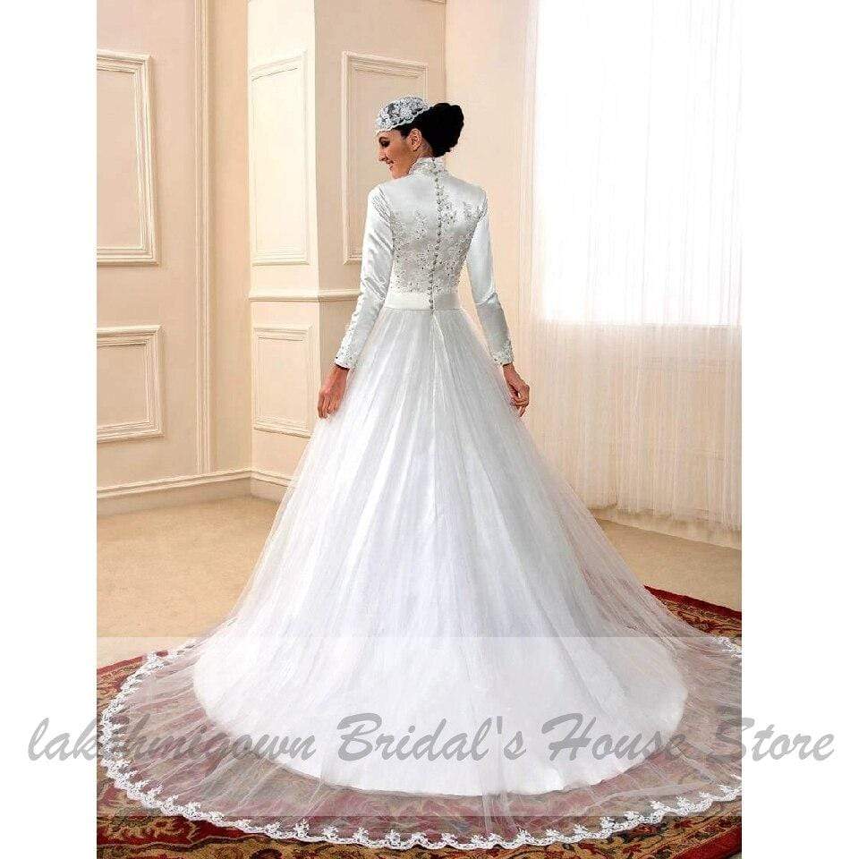 Wedding Dress with Detachable Train Lace Beaded