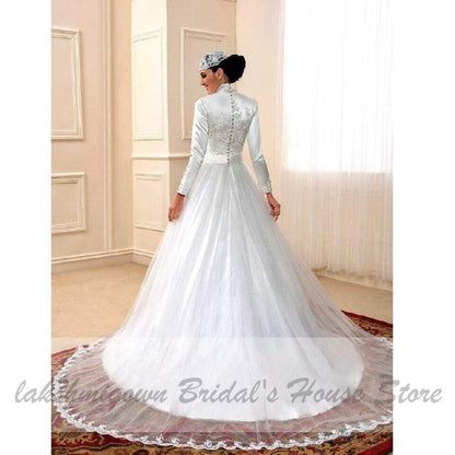 Wedding Dress with Detachable Train Lace Beaded - ROYCEBRIDAL OFFICIAL STORE