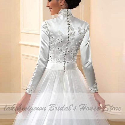 Wedding Dress with Detachable Train Lace Beaded - ROYCEBRIDAL OFFICIAL STORE